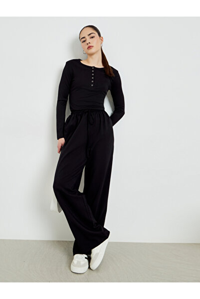 Styli Black Wide Leg Pants with Drawstring