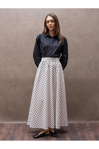KÜÇÜĞÜM BUTİK White Polka Dot Gabardine Balloon Skirt