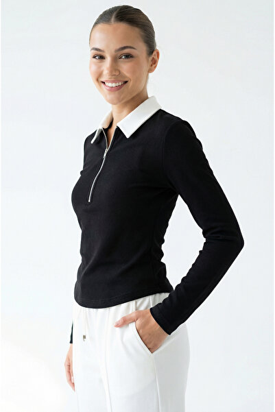 Allyco Μακρυμάνικη πλεκτή μπλούζα με φερμουάρ στο λαιμό