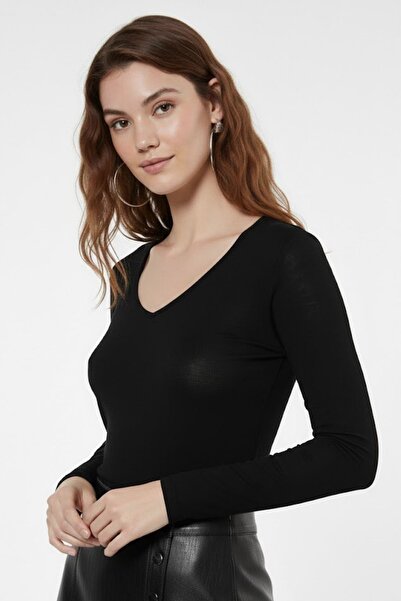 HAKKE Kadın V Yaka Transparan Uzun Kollu BLUZ