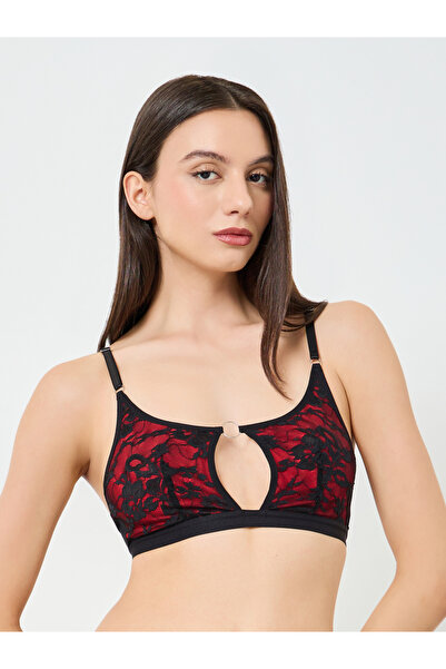 Take Two By Styli Black Contrast Red Lace Cut Out Padded Non Wired Bra