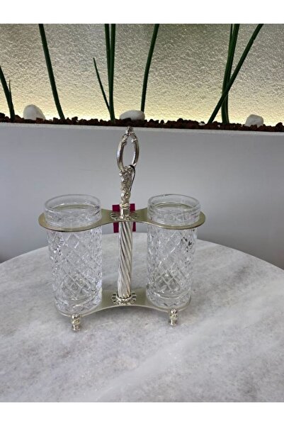 MİMSEGÜN DEKOR 2-Piece Crystal Silver Spoon Holder