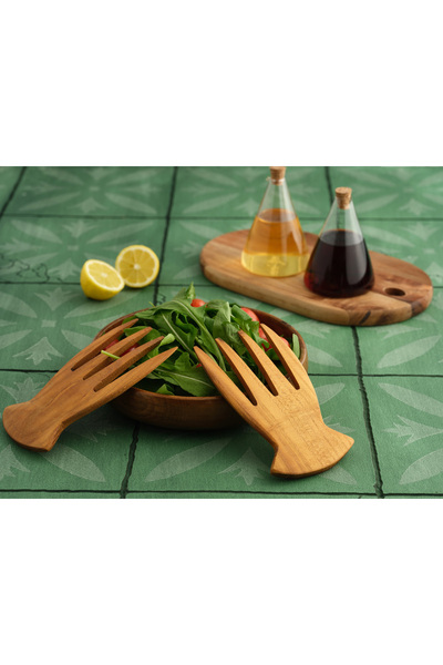 Hedisam 2-Piece Solid Acacia Wood Salad Serving Set – Exotic Texture and Supe...