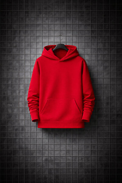 metsawear Red 3 Thread Threaded Slim Fit Hooded Sweatshirt Premium Thick Hood...