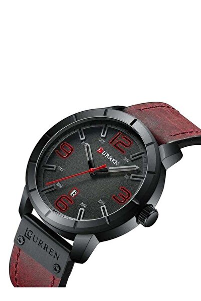 Curren men Round Leather Wrist Watch M-8327-2 - 48 mm - Red