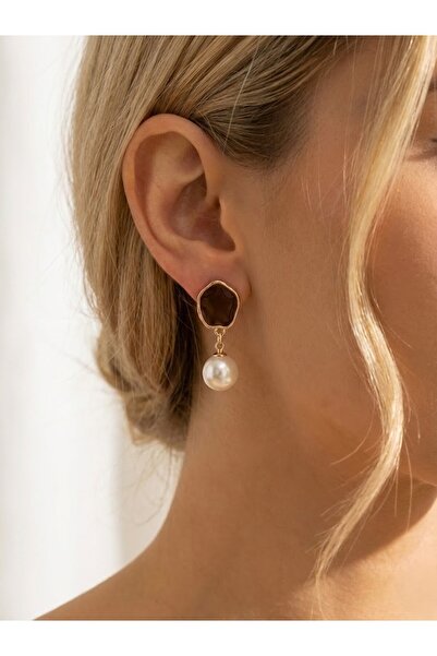 Candy Nuveria Serenza İnci - Altın Kaplama İnci Sallantılı Mineli Küpe