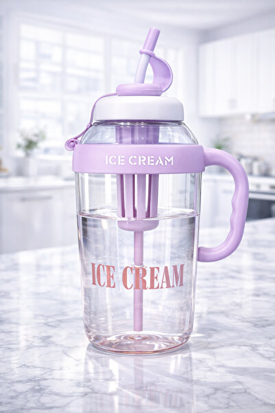 Ezupack Ice Cream Bottle Ice-Looking Water Bottle with Straw and Strainer - L...