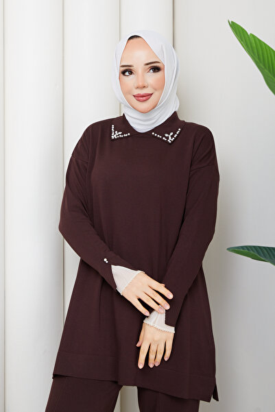 Pamuk Butik Women's Tulle Detailed Two-Piece Mercerized Knitwear Set with Tro...