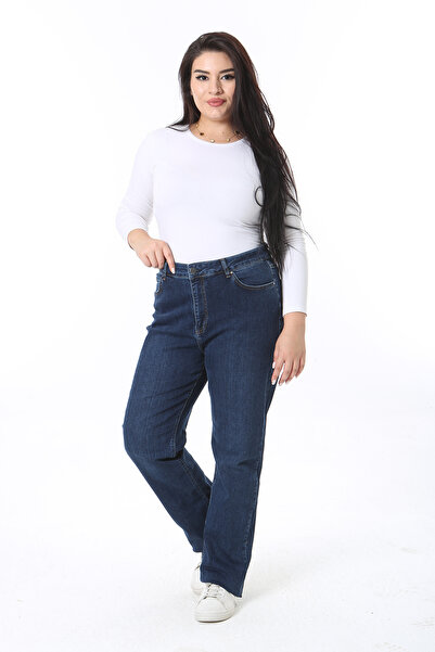 Şans Women's Plus Size Navy Blue, High Waist, 5 Pocket Jeans 65N39399