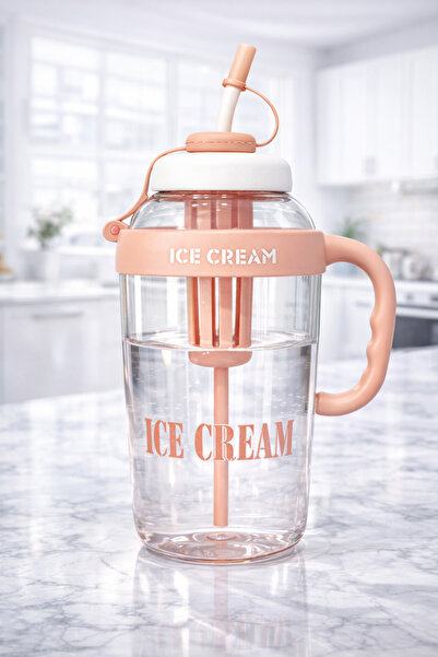 Ezupack Ice Cream Bottle Ice-Looking Water Bottle with Straw and Strainer - L...