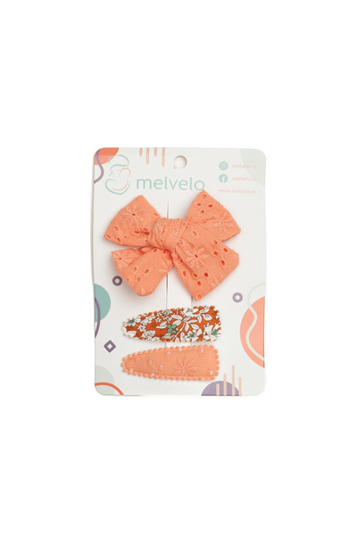 melvelo Set of 2 clips and 1 hair clip with bow, girls, cotton, - Orange