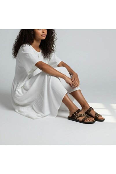 NE&VE SHOES Kahve Süet Hakiki Deri Pim Detaylı ve Tokalı Kadın Günlük Şık Terlik