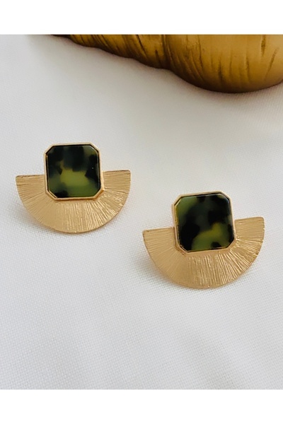 VNS Accessories Vip Marbled Bone Detail Fan Earrings