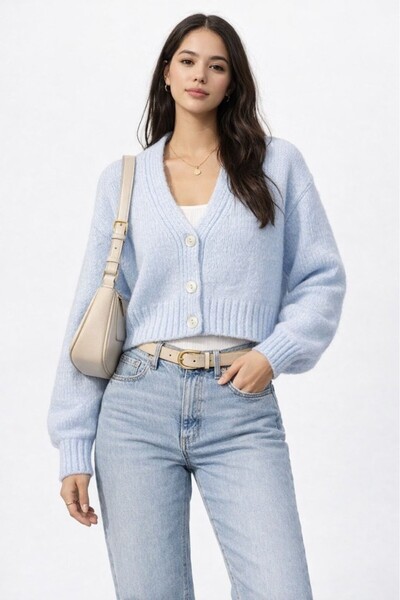 CGA Women's Cardigan Blue V-Neck Basic Cardigan