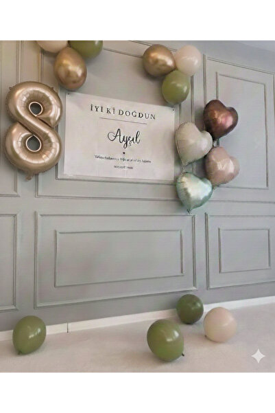 Çemrek Süs Parti Birthday Concept with Age Balloons Mint Coffee Beige Cream H...