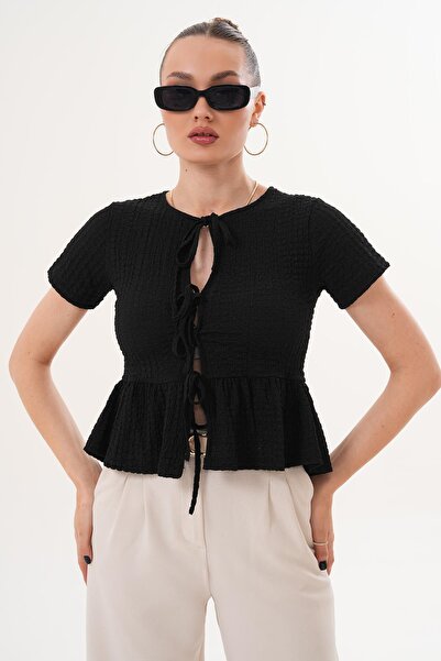 ŞİMAL Women's Front Lace Detailed Wrinkled Blouse 260088 -