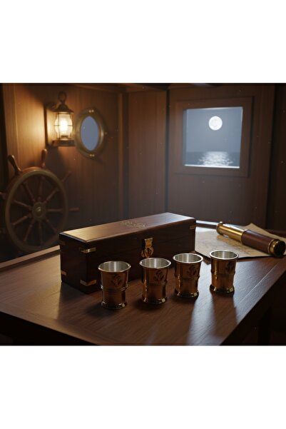 Kuzey Tacı Nautical Series: Genuine Brass 4-Piece Shot Glass Set - Luxury Ser...