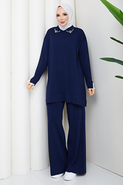 Pamuk Butik Women's Tulle Detailed Two-Piece Mercerized Knitwear Set with Tro...