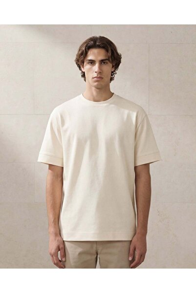 REDTAG Men Ivory Interlock Lounge T Shirt