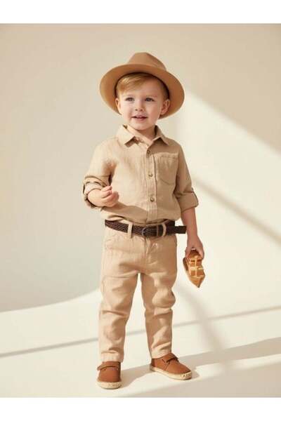 Zekids Boy's Linen Trousers with Belted Waist