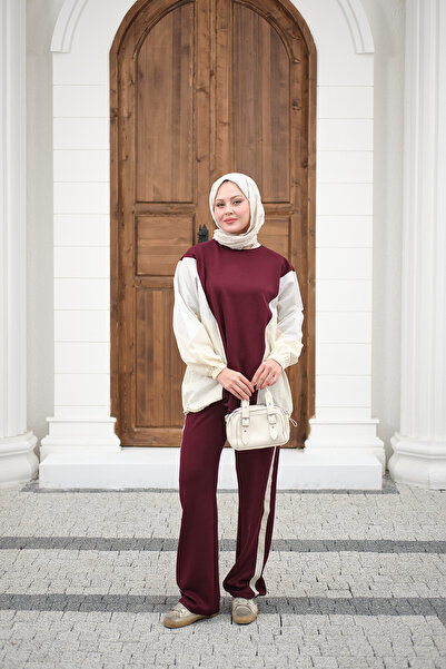 LOCCO Women's Double Garni Detailed Suit Burgundy