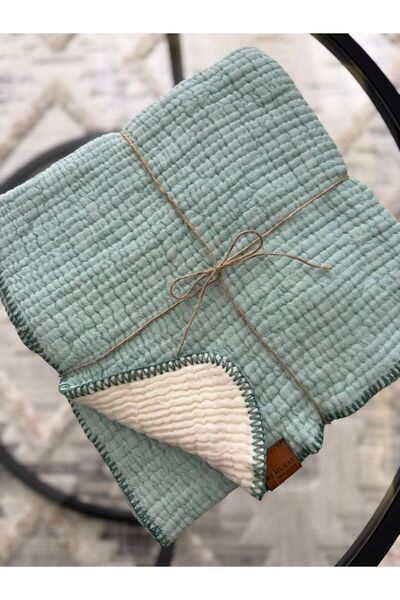 Minizade 100% Cotton 4-Layer Muslin Blanket with Embroidered Sides