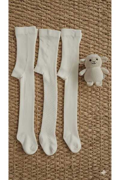 Moonrise Socks Bebek Kilotlu Çorap Pamuklu 2 tane düz 1 tane kabartma desen (...