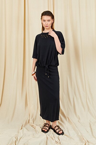 TENA Women's Black 164 Raglan Sleeve Skirt with Tie Hem Blouse and Skirt Moda...