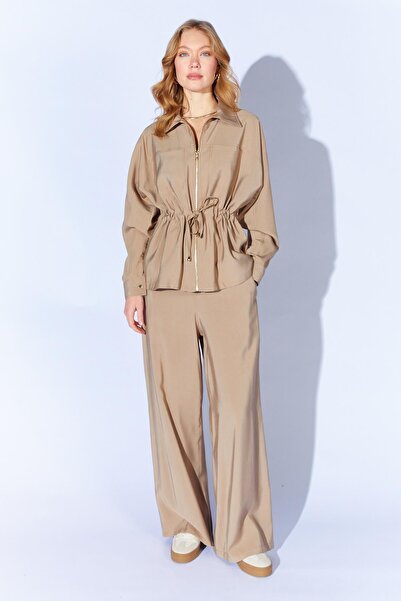 TENA Women's Mink 155 Zippered Tie-Up Jacket and Loose-Fit Trousers Set