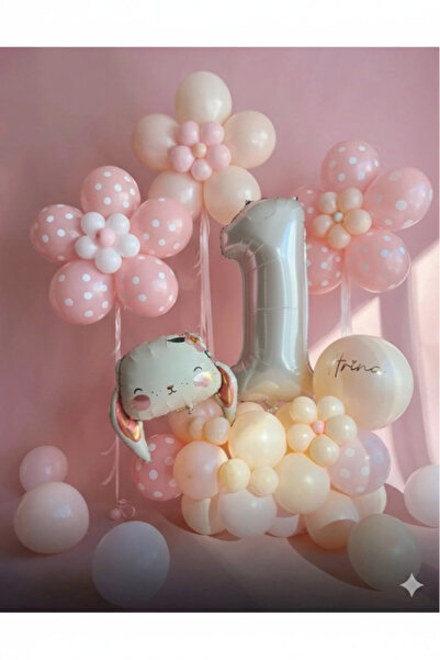 Çemrek Süs Parti Salmon Pink Daisy Foil Balloon Set with Accessories 49 Piece...