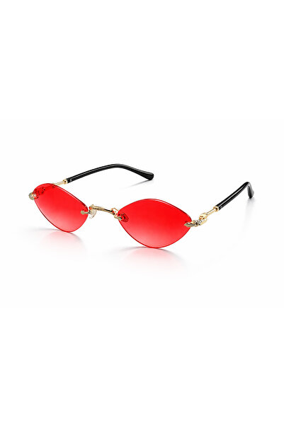 Memo Rimless Sunglasses – Vibrant Red Lenses & Gold Details