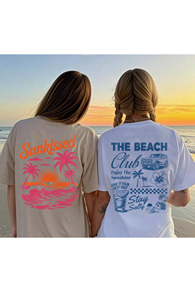 SUNFREE Summer Special Back and Front Printed 2-Pack Crew Neck Short Sleeve O...