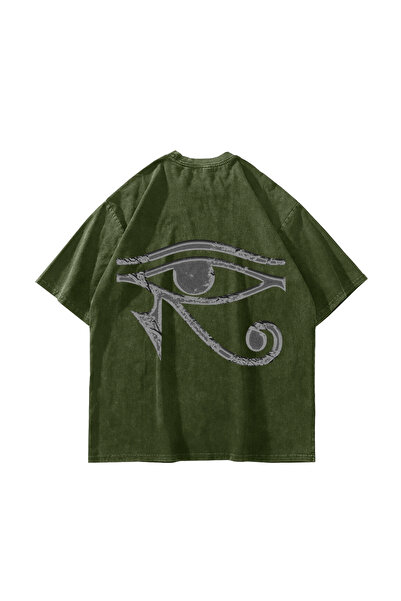 Sekizbiraltı Eye of Horus Printed Oversize Unisex Washable Green Tshirt
