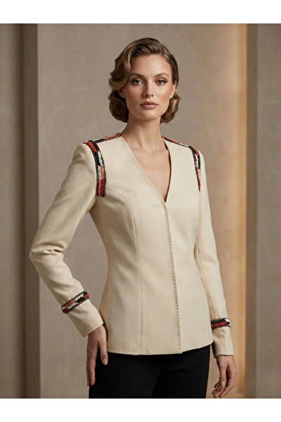 HAUTE COUTURE AHMET ÖZCEYHAN BONCUK İŞLEMELİ,İPEK ASTARLI DİZAYN CEKET