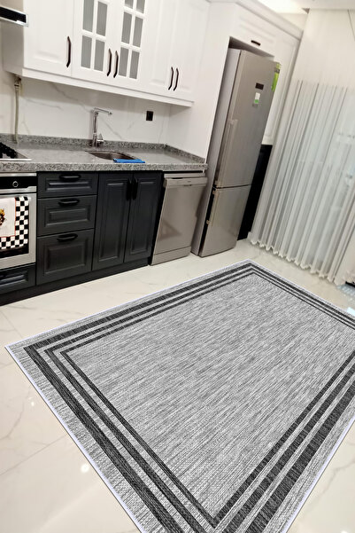 VOPTEKS Gri Halı Mutfak Halısı Makinede Yıkanabilir Halı Kaymaz Taban Halı