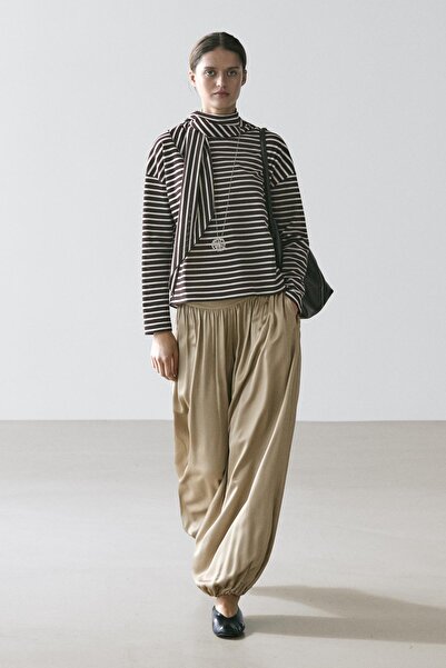 Massimo Dutti Pamuk karışımlı fular detaylı çizgili tişört