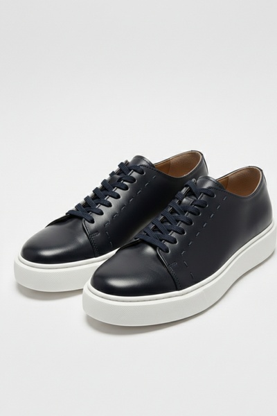LUSIVE 100% Genuine Leather Navy Blue Lace-Up Casual Men's Shoes Luass28Al0055