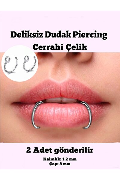 TakıConcept Paslanmaz Çelik Deliksiz Piercing Dudak Piercing Fake Piercing 2 ...