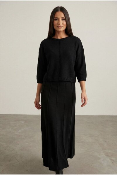 Auroveen Basic Crew Neck Long Sleeve Sweater Midi Length Skirt Top and Bottom...