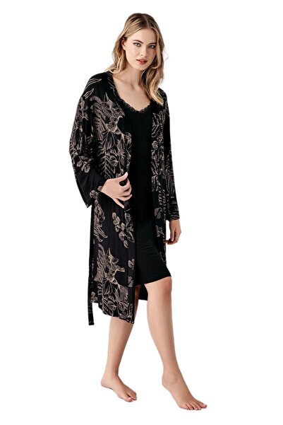 Arnetta Women's Black 2-Piece Nightgown and Dressing Gown Set 3441