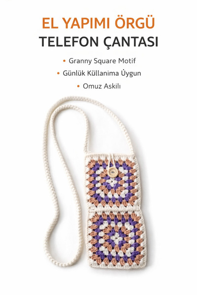 Hobi Kafe White Purple Hand Knitted Motif Phone Bag