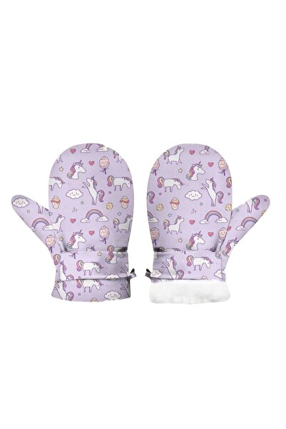 Petityu Lila Unicorn İçi Pufudik Sıcak Tutan Yumuşacık Eldiven