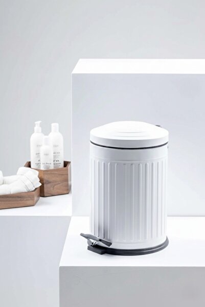 Bürke White 12 Lt Vintage Dustbin with Pedal Kitchen Dustbin with Shock Absor...