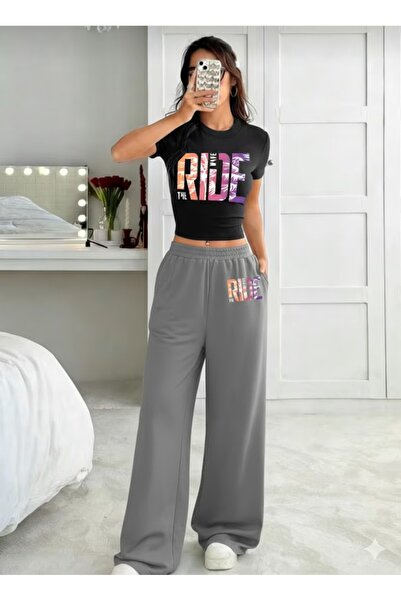 COMANCHERO Women's the Ride Printed Crop T-Shirt and Wide Leg Baggy Sweatpant...