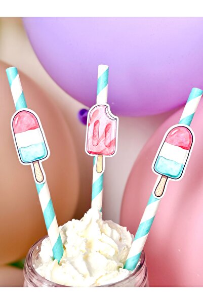 Flu Party Ice Cream Theme Straw Set - Ice Cream Party Straws (12 Pieces)
