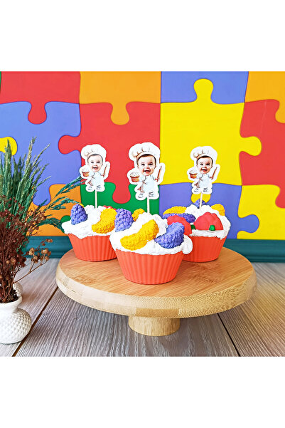 AtelierRed Fotoğraflı kürdan süsü minik pasta ustası 12 adet