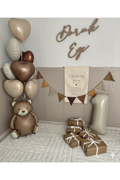 Çemrek Süs Parti 7-Piece Heart Foil Balloon Retro Bear Balloon Streamer and F...