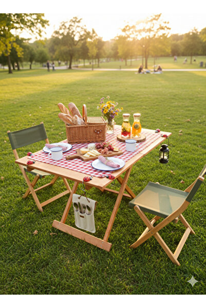 JollyJoiner Doğal ahşap kamp balkon mutfak piknik masası
