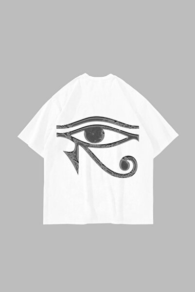 Sekizbiraltı Eye of Horus Printed Oversize Unisex White Tshirt