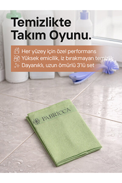 PABRICCA COLLECTIONS. Pabricca Çok Amaçlı Temizlik Bezi – 3 lü Set Kenevir-Mi...